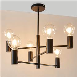 Studio Matt Black 6 light Multi Arm Semi Flush Ceiling Fitting 76502