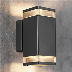 Elm Double IP44 Black Outdoor Wall Light 45331003