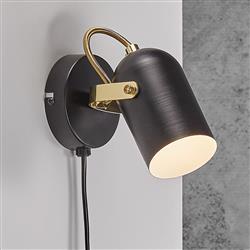 Lotus Black And Brass Plug-In Wall Light 50101003