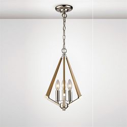 Hilton 3 Ceiling Fitting Polished Nickel Taupe Wood IL31681