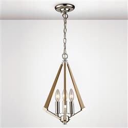 Hilton 3 Ceiling Fitting Polished Nickel Taupe Wood IL31681