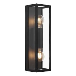 Amezola IP44 Rated Black And Glass Bathroom Double Wall Light 99124