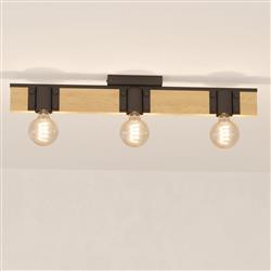 Bailrigg Black And Wooden Triple Flush Light 43901