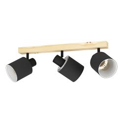 Batallas Triple Black And Wood Ceiling Spotlight 99491