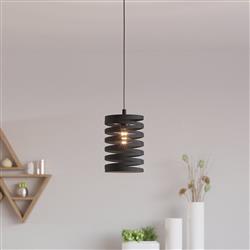 Cremella Small Cylinder Black Steel Swirl Pendant 99346