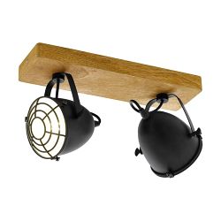 Gatebeck Natural Wood/Black Steel Double Adjustable Spotlight 49077