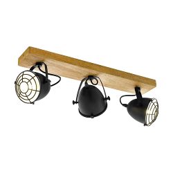 Gatebeck Natural Wood/Black Steel Triple Adjustable Spotlight 49078