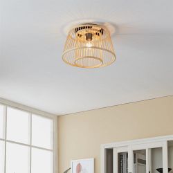 Hykeham Black And Wood Semi-Flush Ceiling Light 43851