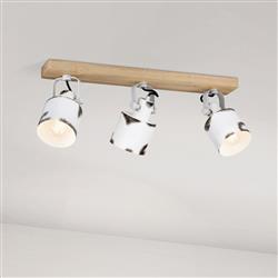 Kilburn White And Wooden Triple Spotlight 43923