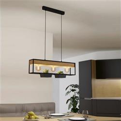 Libertad 1 Black And Wood Three Light Ceiling Pendant 900349