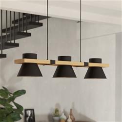 Maccles Black And Wooden Three Bar Pendant 43956