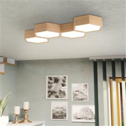 Mirlas Wood And White Polycarbonate Four Light Flush Fitting 98862