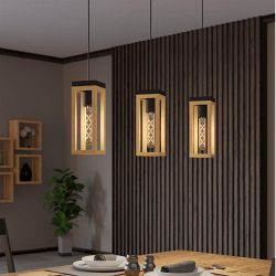 Nafferton Black And Wood Three Bar Pendant 43744