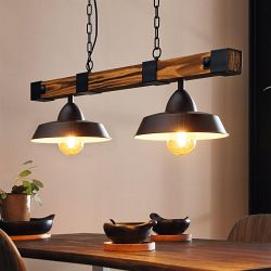 Oldbury Black Steel/Rustic Wood Ceiling Pendant Light 49684