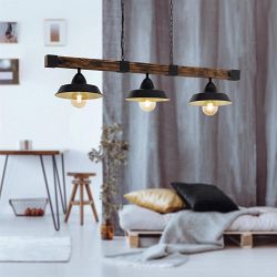 Oldbury Steel/Rustic Wood Three Light Ceiling Pendant 49685