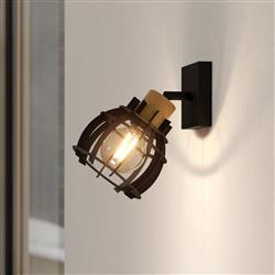 Stillington 1 Black And Wooden Wall Light 43926