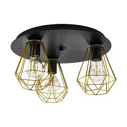 Tarbes Black And Brass 3 Light Flush Ceiling Light 43654