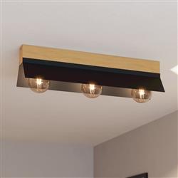 Tarrafo Black And Wood Triple Ceiling Light 900443