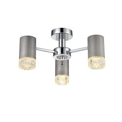 Cordelia 3 Arm Satin Brushed Finish & Textured Glass Semi Flush