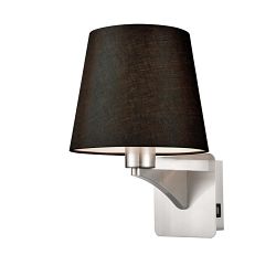 Benton Fabric Outer Tapered Shade & Satin Nickel USB Wall Light 