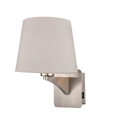 Benton Fabric Outer Tapered Shade & Satin Nickel USB Wall Light 