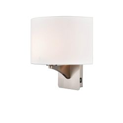 Benton Satin Nickel & Half Shade USB/Switched Wall Light