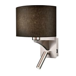 Benton Switched Fabric Half Shade & Satin Nickel LED Wall Light