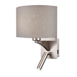 Benton Switched Fabric Half Shade & Satin Nickel LED Wall Light