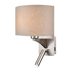 Benton Switched Fabric Half Shade & Satin Nickel LED Wall Light