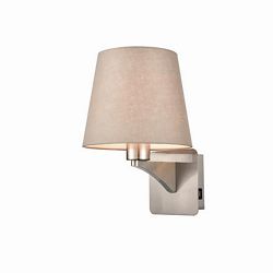 Benton Fabric Outer Tapered Shade & Satin Nickel USB Wall Light 