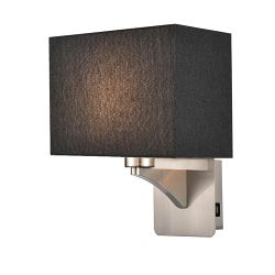 Benton USB Rectangular Shade & Satin Nickel Wall Light 