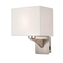 Benton USB Rectangular Shade & Satin Nickel Wall Light 