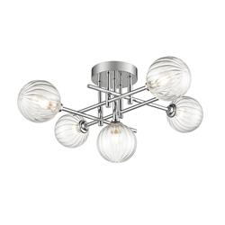 Abstraction Steel Made & Ribbed Glass 5 Light Semi Flush