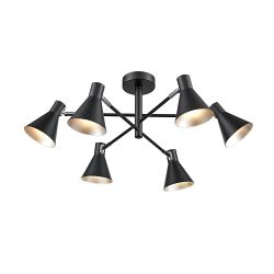 Skoop Matt Black 6 Arm Semi Flush Ceiling Spotlight