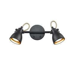 Taza Matt Black & Gold Double Switched Wall Light SPOT9052