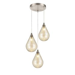 Franki Satin Nickel and Glass Three Light Cluster Pendant Fitting 