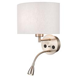 Lonnie LED Fabric Half Shade & Satin Nickel USB Wall Light