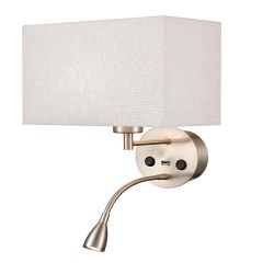 Lonnie LED Satin Nickel & Fabric Rectangular Shade USB Wall Light 