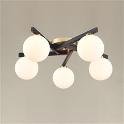 Lunar Matt Black And Aged Brass 5 Light Flush Fitting FL2476-5