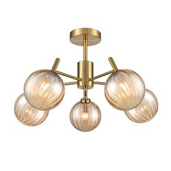 Quasar Aged Brass And Amber Glass 5 Light Semi-Flush FL2475-5