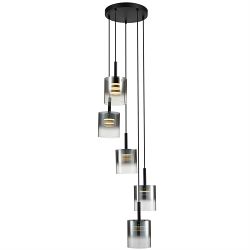 Roundhay 5 Light Matt Black Smoked Glass LED Pendant ROUN045BL5