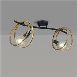 Oklahoma Matt Black And Painted Gold Double Ceiling Fitting LT31556