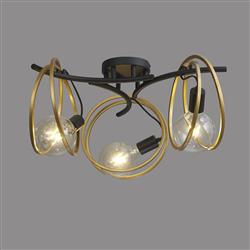 Oklahoma Matt Black And Painted Gold Triple Ceiling Fitting LT31557