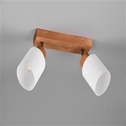 Assam Natural Wood And Opal Glass Double Light Ceiling Spotlight R81112030