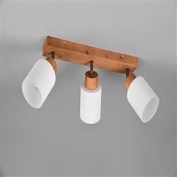 Assam Natural Wood And Opal Glass Triple Ceiling Spotlight R81113030