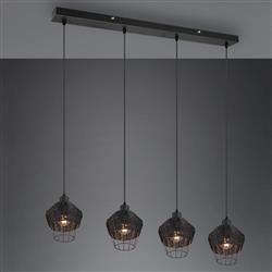 Borka Matt Black Rattan Three Bar Pendant