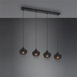 Borka Matt Black Rattan Three Bar Pendant