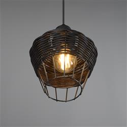 Borka Small Rattan And Black Ceiling Pendant