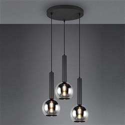 Clayton 3 light Matt Black & Smoked Glass Cluster Pendant 310390332