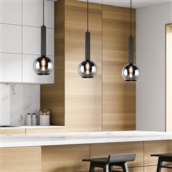 Clayton Matt Black & Smoked Glass Single Pendant Fitting 310300132